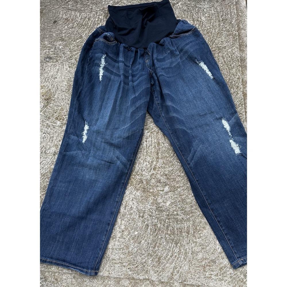 Indigo Blue Women's Plus Cropped Distressed Denim Jeans Medium Wash